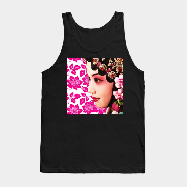 Chinese Opera Star with Pink Flower Pattern- Hong Kong Retro Tank Top by CRAFTY BITCH